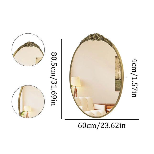 Large Wall Mirror Baroque Mirror Bathroom Decor Round/ Oval Vanity Mirror w Antique Brass Edge for Entryway, Hallway Living Room