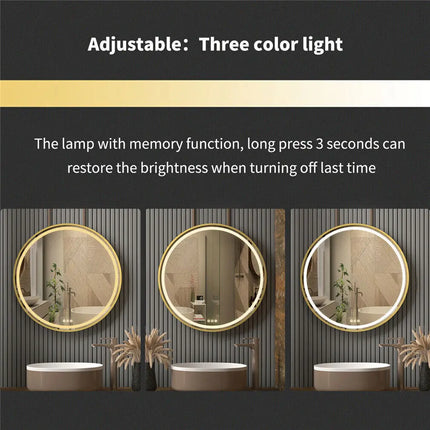 600mm Round LED Mirror Illuminated Lighted Wall Hanging Bathroom Mirror, Anti-fog, Golden/ Black Frame for Bathroom Entryway