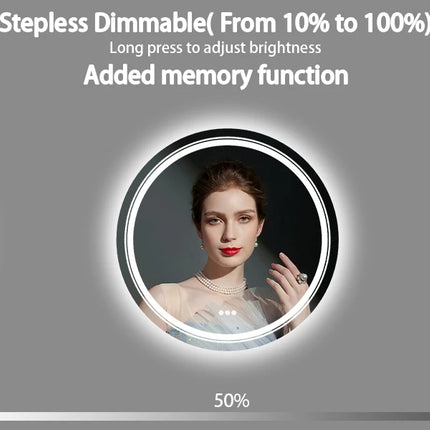 LED Bathroom Mirror 600/800/900MM Round Demisting Makeup Shaving Mirror Front Light + Backlit Wall Vanity Mirror 3 Colour