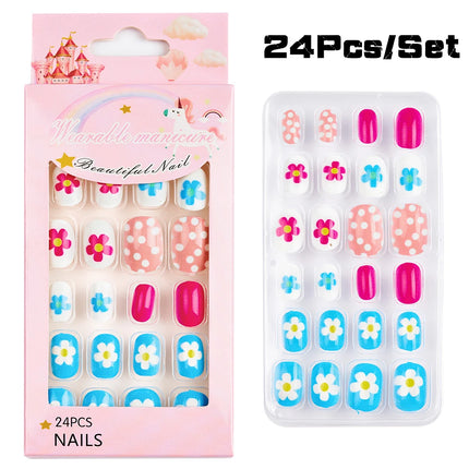 120Pcs Candy Child Nail Tips Full Cover Short False Kids Fingernails Colorful Festival  Press on Nails Grils Cute Manicure Tool%