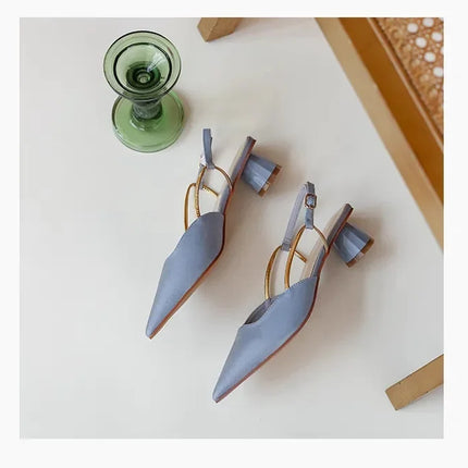 Women's Low Heels Sandals Fashion Pointed Toe Women's Stiletto Heels Slingback Casual Slippers Wedding Bride 2024 New