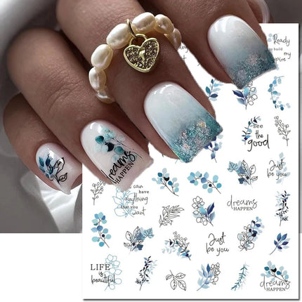 3d Nail Art Decals Elegant White RoyalBlue Roses Flowers