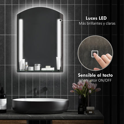 Kleankin LED lights 70x50 cm bathroom mirror with silver touch switch