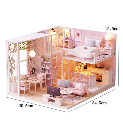 Doll House Kit 3D Wooden Mini DollHouse Assembly Building with Furniture Kit Toys Children's