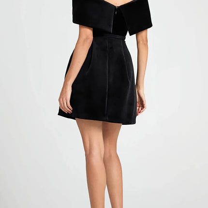 Slash Neck Off The Shoulder Solid Mini Dress, Women Spring Summer Patchwork Simple Party Dress, 2024 Short Sleeve Ladies Dress