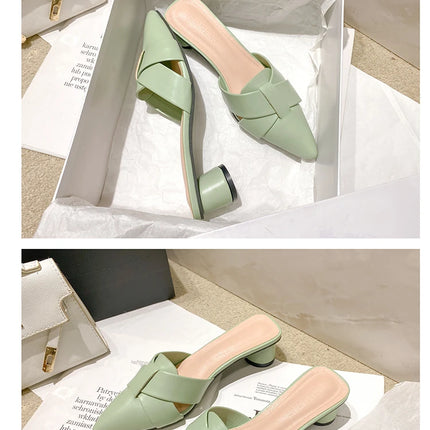 Summer Riband Decoration Slippers Women Fashion High Quality Round Heel Shoes Casual Sweet High Heels Plus Size 42 Women Sandals