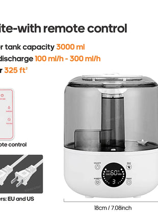 KINSCOTER 3L Air Humidifier Professional Large Capacity Home Humidifier Plant Mist Aroma Diffuser with Remote Control Timer