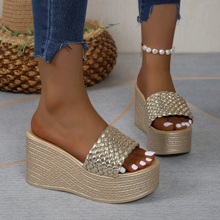 Wedges Slippers for Women Platform Sandals Woman Summer Chunky Golden Round Head Woman Thick Sole Beach Shoes Size 35-44