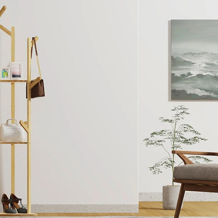Bamboo Corner Tree Coat Rack Stand  Clothes Hanger with Hooks and Shelves