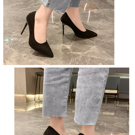 Women New Mid Heeled Sandals Black 6-8-10cm Pointed Thin Heeled Baotou Banquet High Heeled Shoes Womens Shoes Tacones Mujer