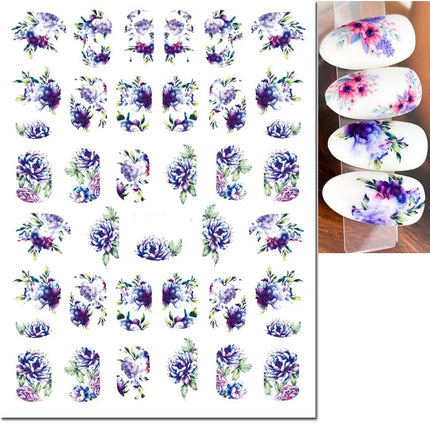 3d Nail Art Decals Elegant White RoyalBlue Roses Flowers
