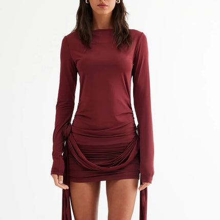 Dulzura Women 2024 Autumn Winter Long Sleeve Party Club Streetwear Bodycon Short Mini Dress Wholesale Items For Business 412422G