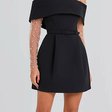 Slash Neck Off The Shoulder Solid Mini Dress, Women Spring Summer Patchwork Simple Party Dress, 2024 Short Sleeve Ladies Dress