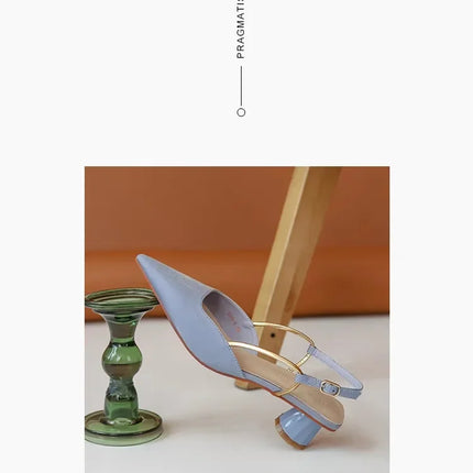 Women's Low Heels Sandals Fashion Pointed Toe Women's Stiletto Heels Slingback Casual Slippers Wedding Bride 2024 New