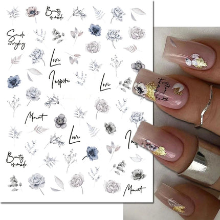 3d Nail Art Decals Elegant White RoyalBlue Roses Flowers
