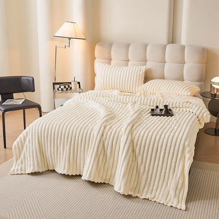 Korean Style Throw Blanket for Couch, Cozy Warm Plush Striped Blanket for Sofa