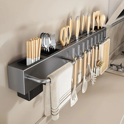 Heavy Duty Carbon Steel Wall Mounted Kitchen Organizer, No Drill Knife Rack for Knives Utensils Cutting