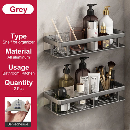 Bathroom Shelf No Drill Wall Mounted Shampoo Bottle Shower Corner Rack Toilet Storage Rack Aluminum