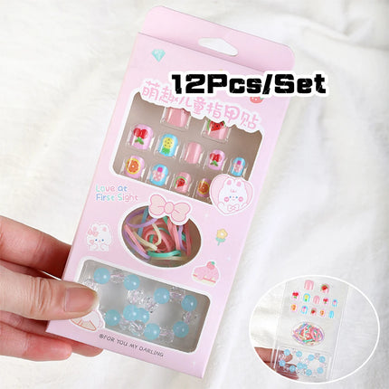 120Pcs Candy Child Nail Tips Full Cover Short False Kids Fingernails Colorful Festival  Press on Nails Grils Cute Manicure Tool%