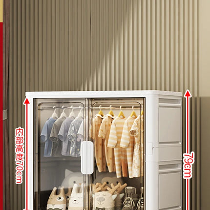 Double Door Open Clothes Storage Organizer with Wheels Foldable Wardrobe Cabinet Baby Cupboard Organizing Box Containers Bin