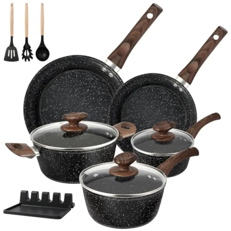 Pots and Pans t Non Stick 12pcs lack Ceramic Cookware