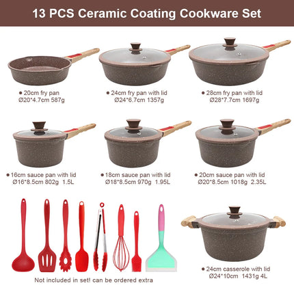 13 Piece Cast Aluminum Cookware Set Ceramic Coating Pan and Pot Set