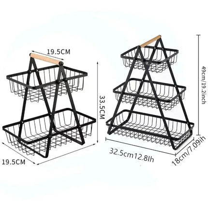 2/3 Tiers Countertop Fruit Basket,Portable Fruit Bowle Basket Kitchen Organizer Storage & Dining Room Fruits Vegetable Snacks