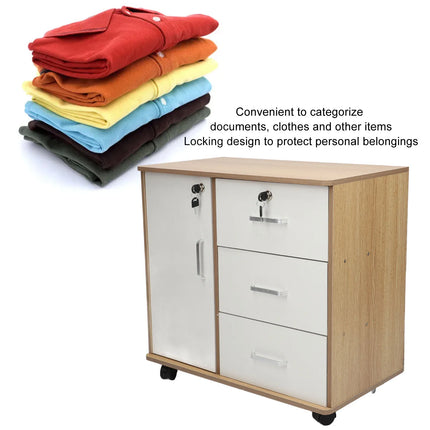 Bedroom Storage Cabinet Bedside Storage Cabinet with Lock Removable Wheels Anti Theft Wood Bedroom End Table for File Document