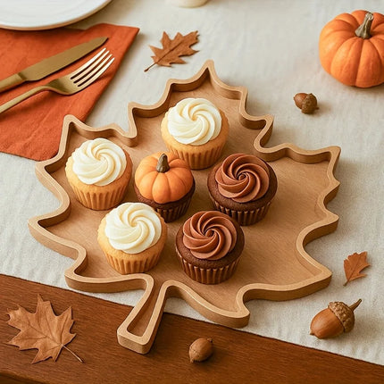 1pc Decorative Tray, Thanksgiving Day Wooden Tray, Maple Leaf Design Table