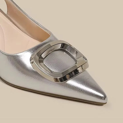 Brand Woman Slingback Shoes Fashion 2024 Spring New Ladies High Heels Elegant Med Heel Pointed Toe Slip on Sandal Mules