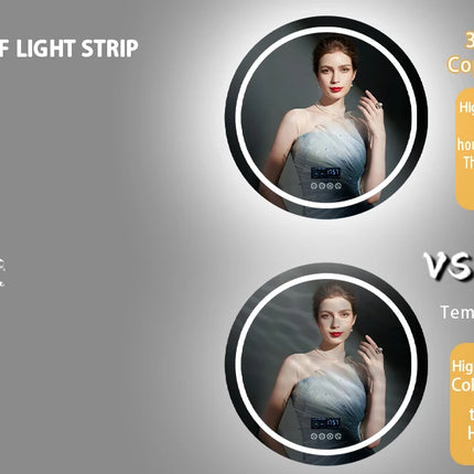 LED Bathroom Mirror 800mm Round Wall Mirror Bluetooth Colour Dimmable Front+Backlit Anti-fog Memory Time Temperature Display