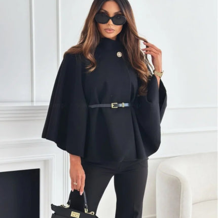 Elegant Autumn Solid Jackets Fashion Women Single Breasted Batwing Sleeve Thick New Coats Casual Loose Office Lady Chic jacket