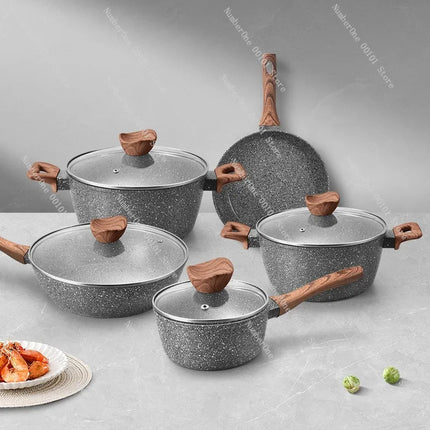 Marble and Mica Non-stick Frying Pan Set, Western-style Wok, Soup Pot,