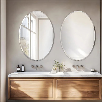 Frameless Oval Wall Mirror High Definition Elliptical Vanity Mirror with Beveled Silver Edge for Bathroom Bedroom Livingroom