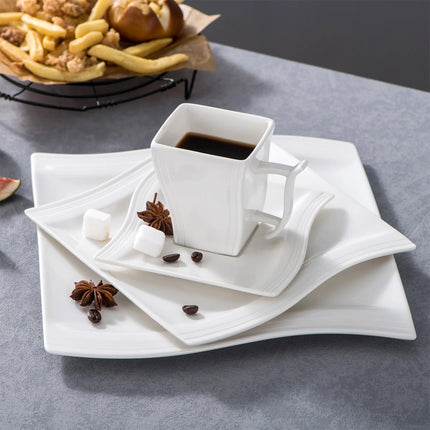 MALACASA 30/60 Piece White Porcelain Dinner Set with 12PCS Cup,Saucer,Dessert Soup Dinner Plate Tableware Set for 12 Person