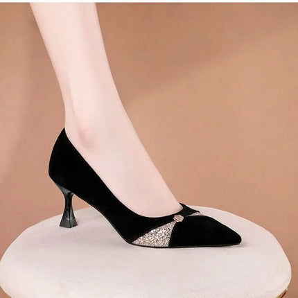 light weight black spring slip on stiletto heel shoes lady fashion comfort elegant heel pumps
