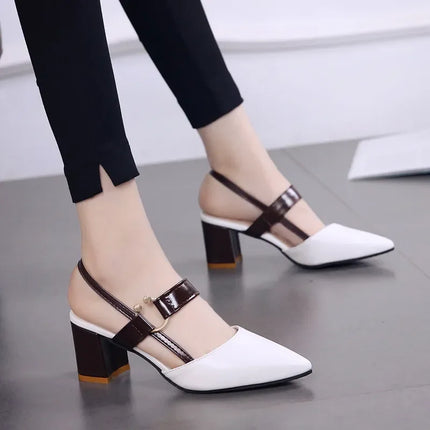 Women Sweet High Quality Beige Pu Leather Buckle Strap High Heel Shoes Lady Cool Comfort European Stylish Heel Shoes B9024