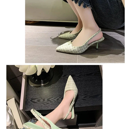 Sea Salt Blue Pointed High Heel Sandals for Women Back Hollow Half Headed Single Shoes Fashion Versatile Casual Shoes