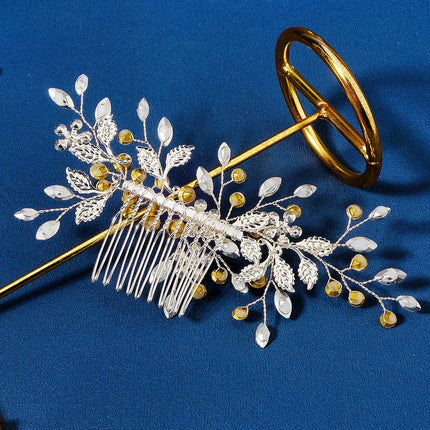 New Silver Alloy Hair Comb Handmade Pearls Rhinestones Fashion Metal Headpiece Elegant Hair Jewellery Accessory For Women