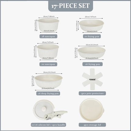 Donnor 17-Piece Removable Handle Non-Stick Cookware Set