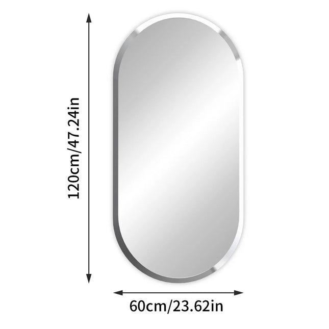 LUVODI Frameless Long Oval Bathroom Vanity Mirror Silver Glass Wall Decor Mirror with Beveled Edge for Bathroom Entryway