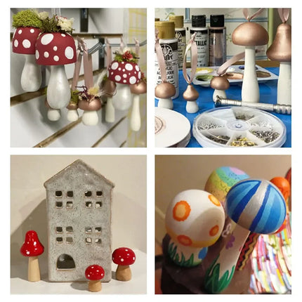 Miniature Wooden Mushroom Scale Model Ornaments Mini Wood Mushroom