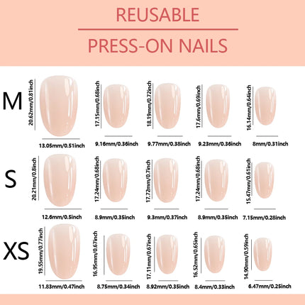 150Pcs Gradient Nude Short Almond Fake Nails XS/S/M Size Glossy Full Cover Press On Nail French False Fingertips for Women Daily