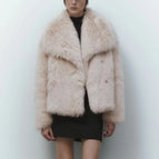 solid beige fur coat / S