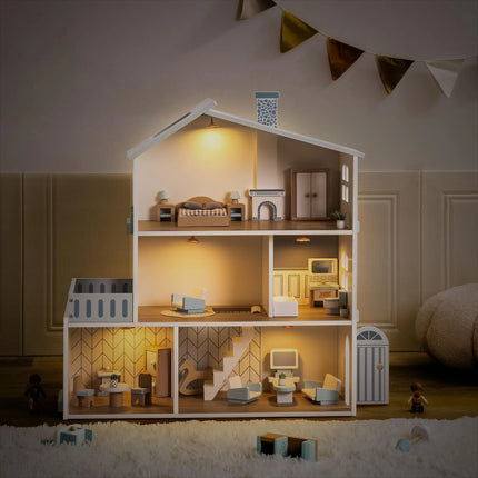Robud Wooden Dollhouse 6 Rooms 29 Realistic Accessories 4-6" Dolls  Nordic Style Kids Toddlers Gift Ages 3+