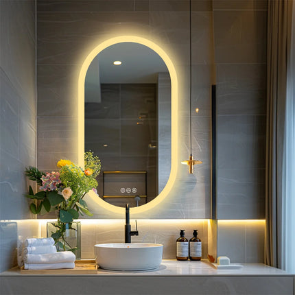 LUVODI Waterproof Illuminate Bathroom Light Vanity Mirror Frameless Touch Screen Backlit Demist Wash Basin Mirror