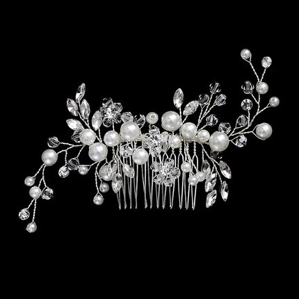 New Silver Alloy Hair Comb Handmade Pearls Rhinestones Fashion Metal Headpiece Elegant Hair Jewellery Accessory For Women