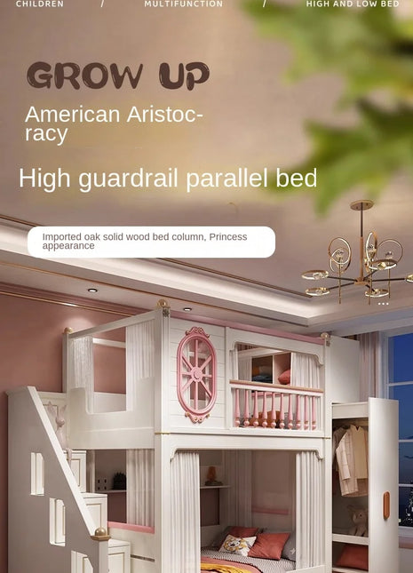 Upper and Lower Child Beds, High and Low Bunk Guardrails, Sliding Slide Beds Twin Bed  Kids Bed  Bunk Beds for Kids