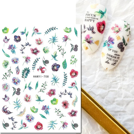 3d Nail Art Decals Elegant White RoyalBlue Roses Flowers