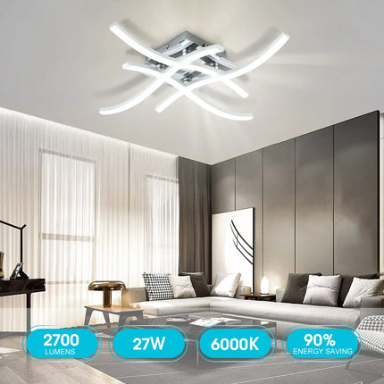 LED Ceiling Light, 27W Ceiling Light,6000K Cold White,4 Built-in LED Boards,Modern Curved Ceiling Light for Living Room,Bedroom